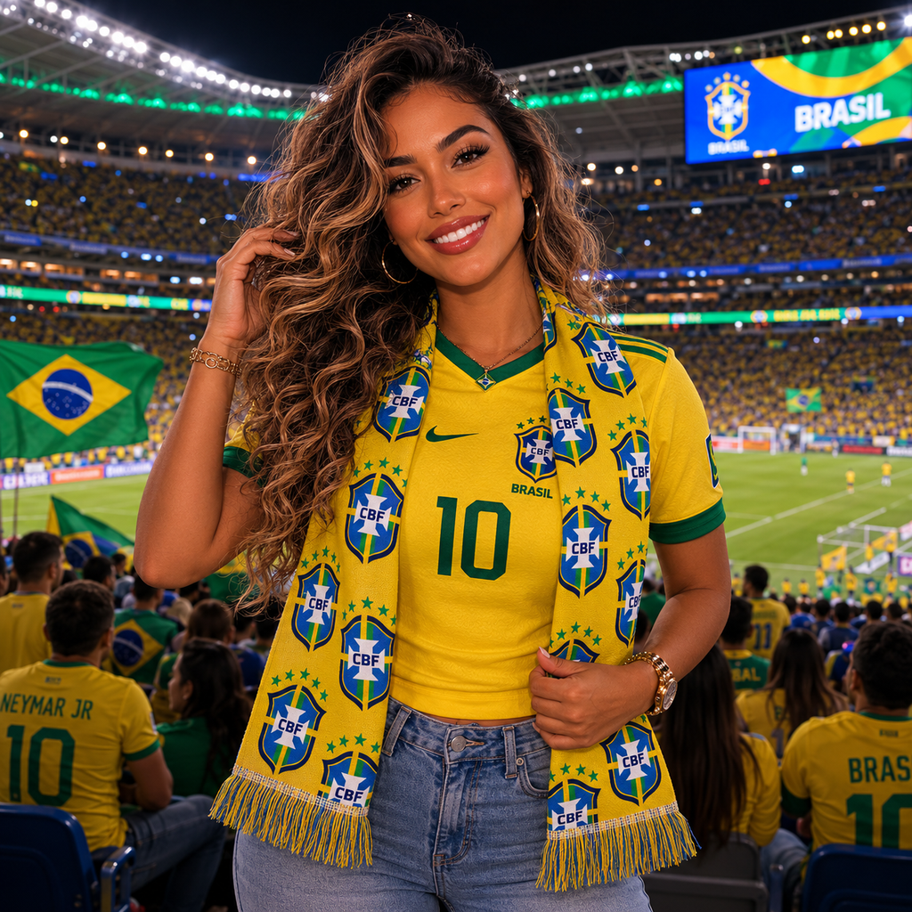 BRAZIL · FIFA World Cup 2026 Scarf | Lightweight Fan Scarf | Soccer Supporter Accessory