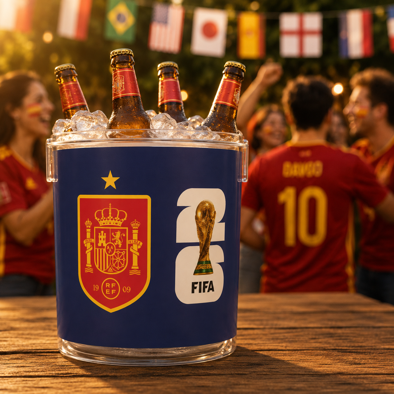 SPAIN · FIFA World Cup 2026 Ice Bucket | Fan Party Cooler with Tongs | Soccer Watch Party Essential