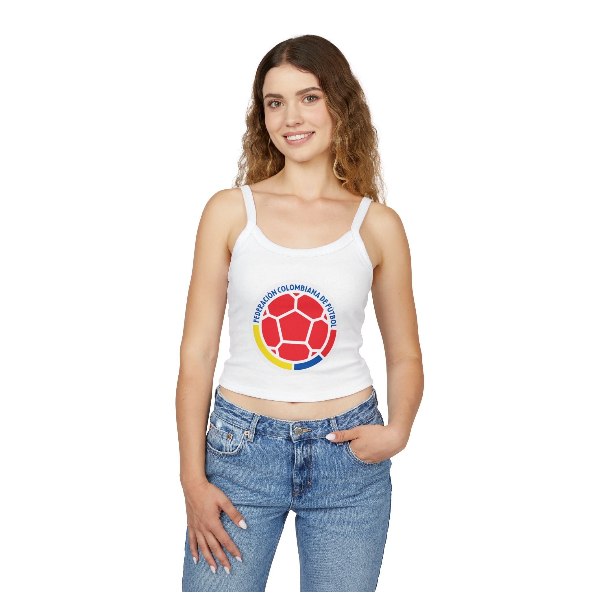 COLOMBIA Soccer Crop Tank Top – Women's Spaghetti Strap | World Cup 2026 Fan Shirt