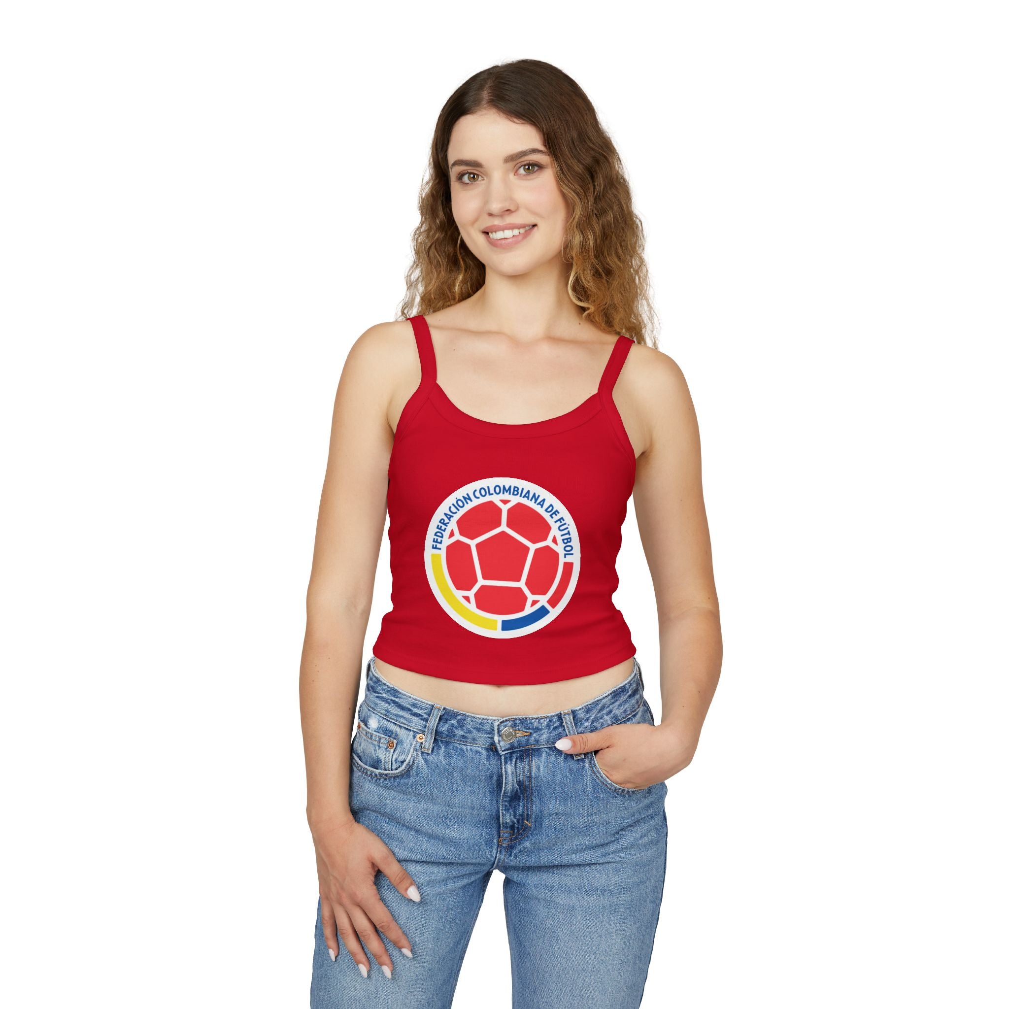 COLOMBIA Soccer Crop Tank Top – Women's Spaghetti Strap | World Cup 2026 Fan Shirt