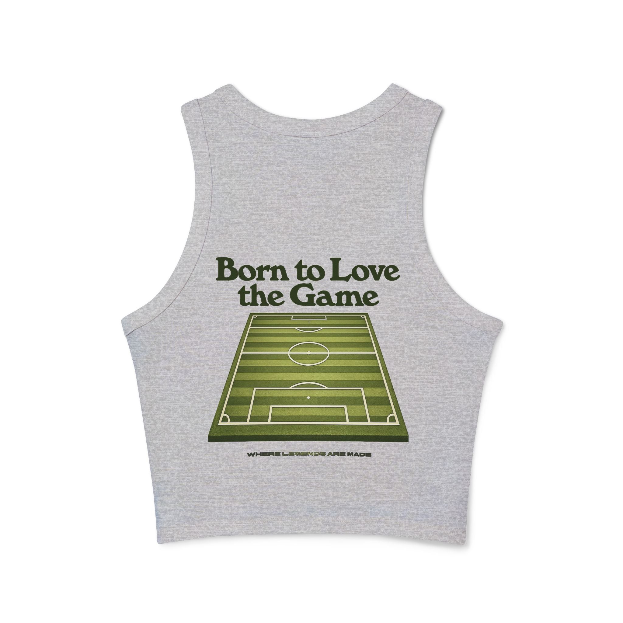 Born to Love the Game Racer Tank — Women's Soccer Football Field Crop Top